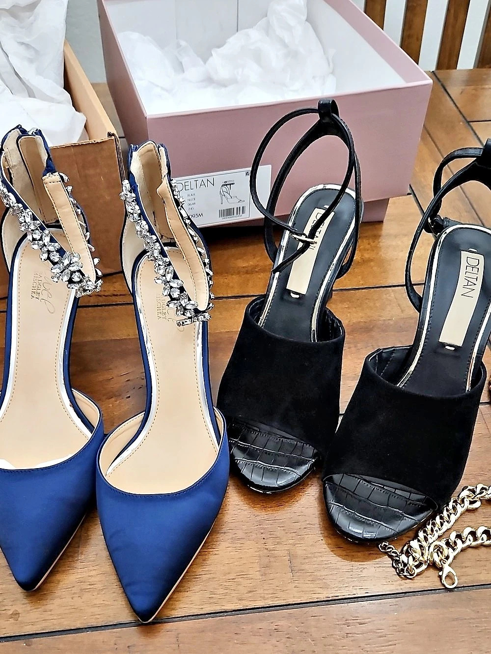 2 Pairs Embellished Pointed-Toe Heels in Blue & Black